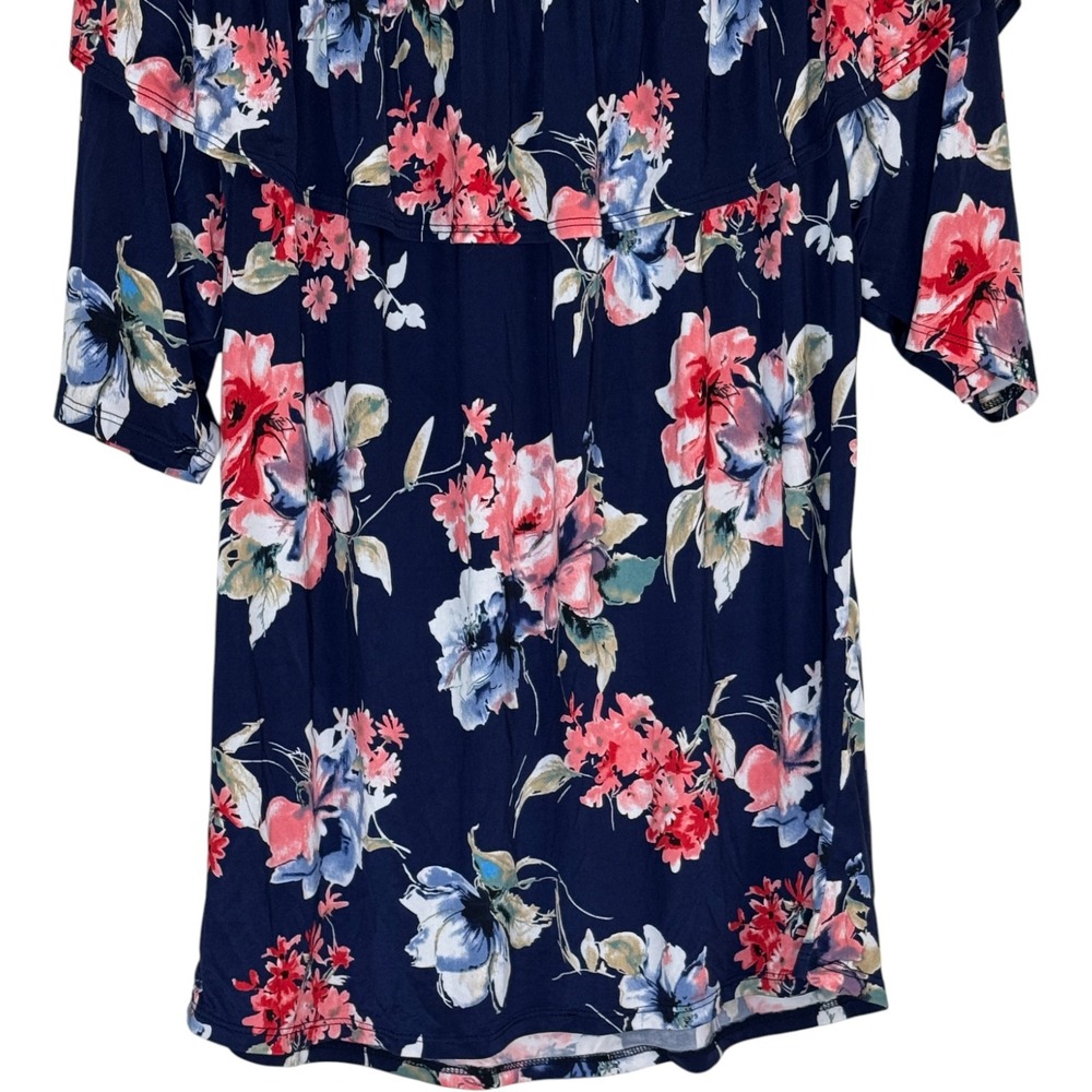 Banabee Womens Off Shoulder Floral Ruffle Top Navy Pink Blue Short Sleeve Size M - Picture 8 of 12